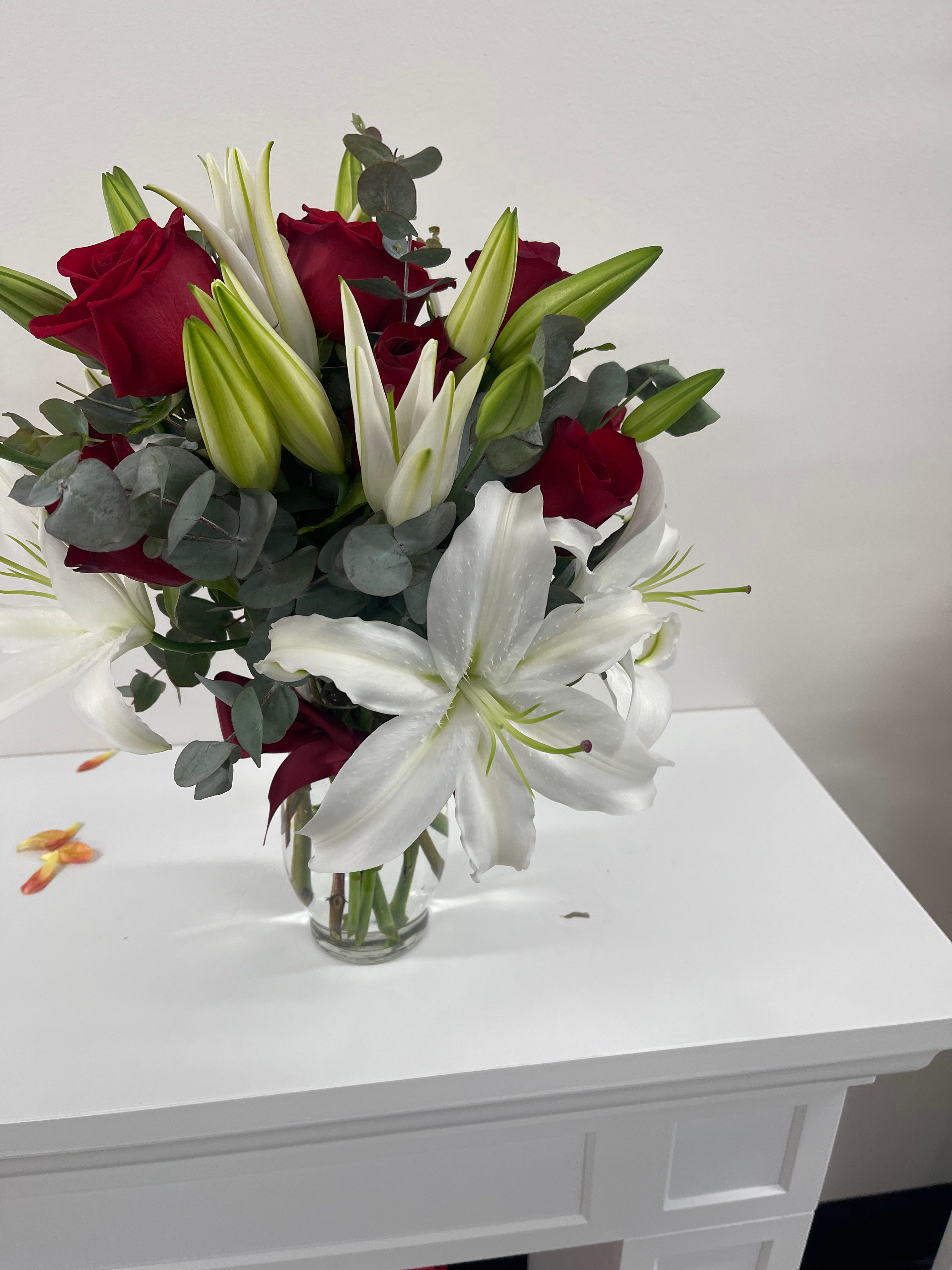 Classic Romance Rose &Lily Arrangement.